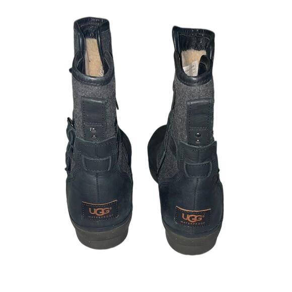 UGG Simmens Womens 10 Waterproof Boots Black Leather Suede Zip Buckle Wool Lined - Picture 3 of 12